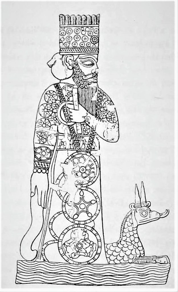 9th century BC depiction of the Statue of Marduk, with his servant dragon Mušḫuššu. This was Marduk's main cult image in Babylon Public Domain